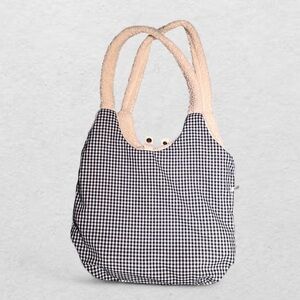 Elegant Checkered Tote Bag with Tan Accents
